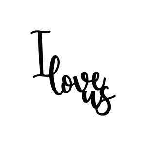 Decorative wall art featuring the phrase 'I Love Us' in a flowing, cursive script. The design is laser cut from steel and painted black, providing a sleek, modern look. The piece features connected letters forming an elegant design suitable for various backgrounds.